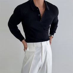Men’s Slim Fit Knitted Polo Shirt – Long Sleeve