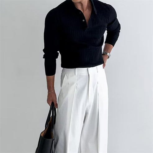 Men’s Slim Fit Knitted Polo Shirt – Long Sleeve