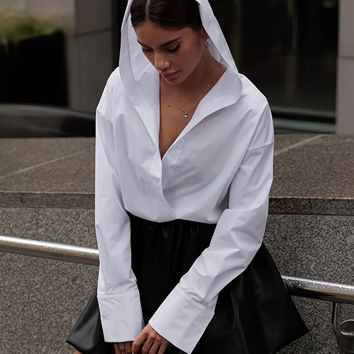 Loose Fit hooded White Long-Sleeve