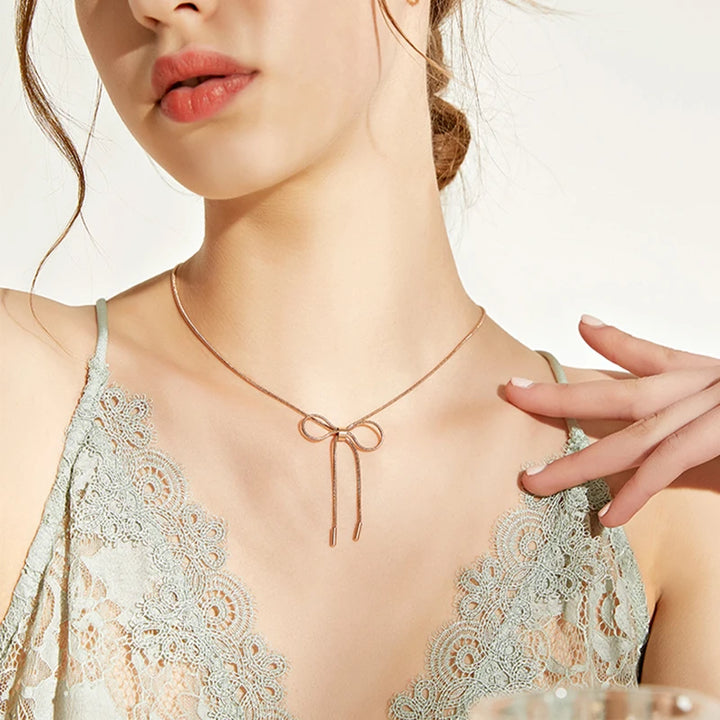 Butterfly Bowknot Necklace Women’s Titanium Chain