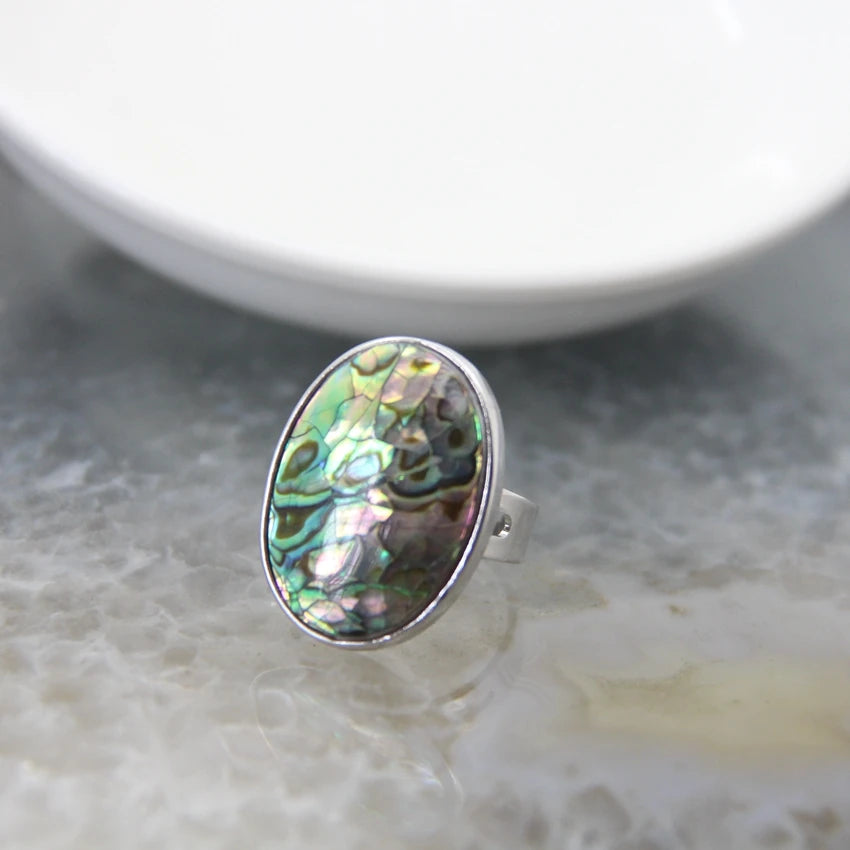 Abalone Shell Adjustable Ring Round Geode Design