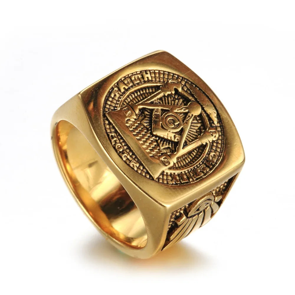 Men’s Masonic G Ring Vintage Titanium Steel
