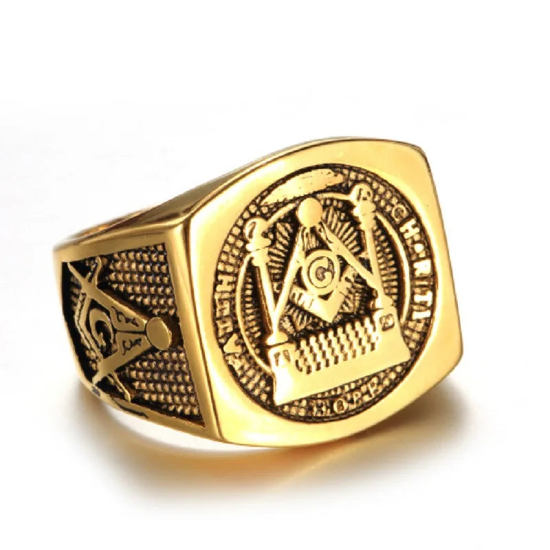 Men’s Masonic G Ring Vintage Titanium Steel