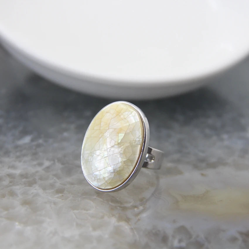 Abalone Shell Adjustable Ring Round Geode Design