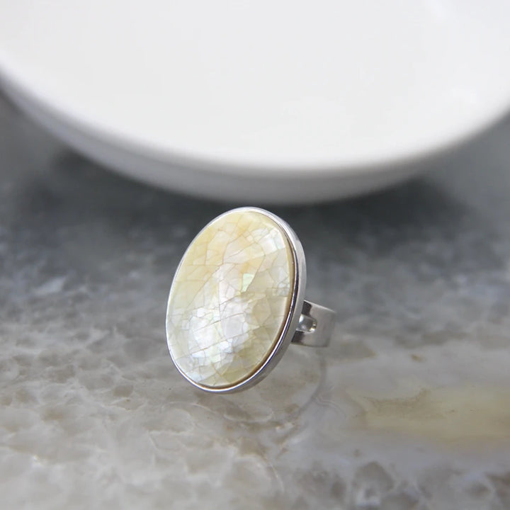 Abalone Shell Adjustable Ring Round Geode Design