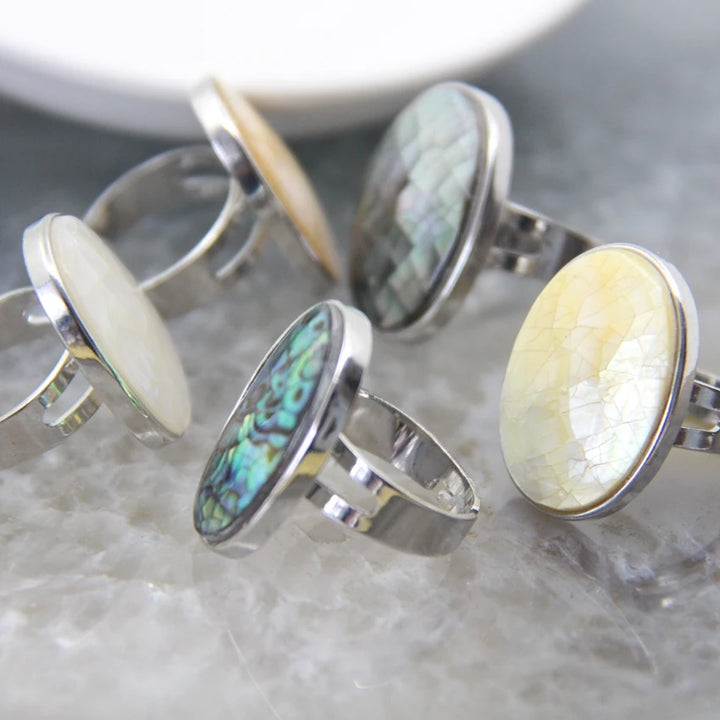 Abalone Shell Adjustable Ring Round Geode Design