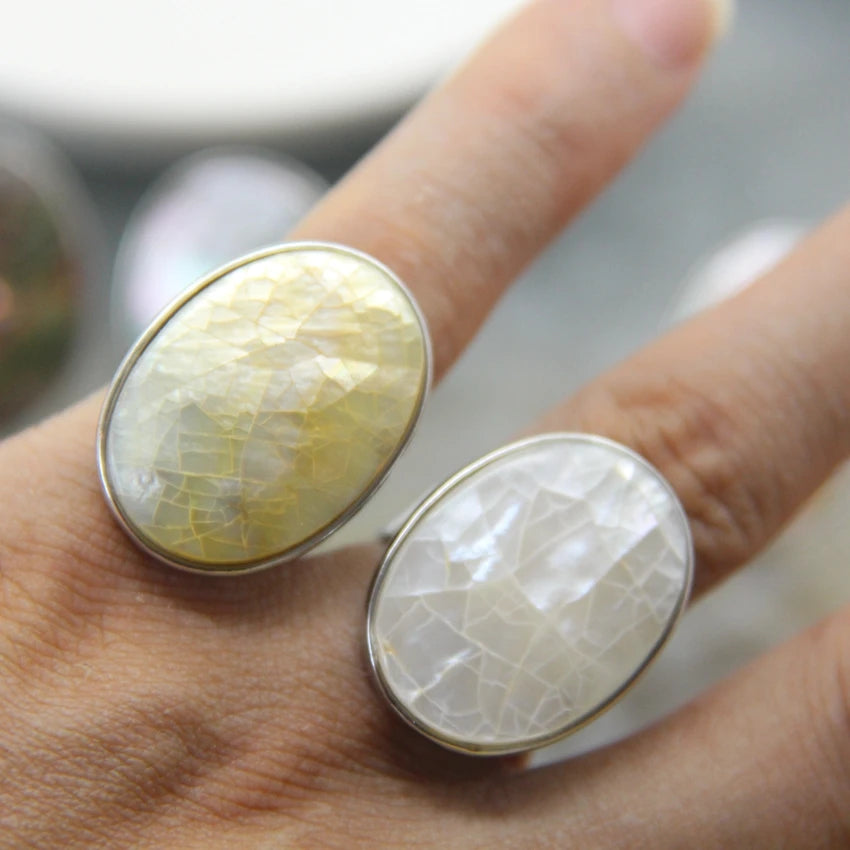 Abalone Shell Adjustable Ring Round Geode Design
