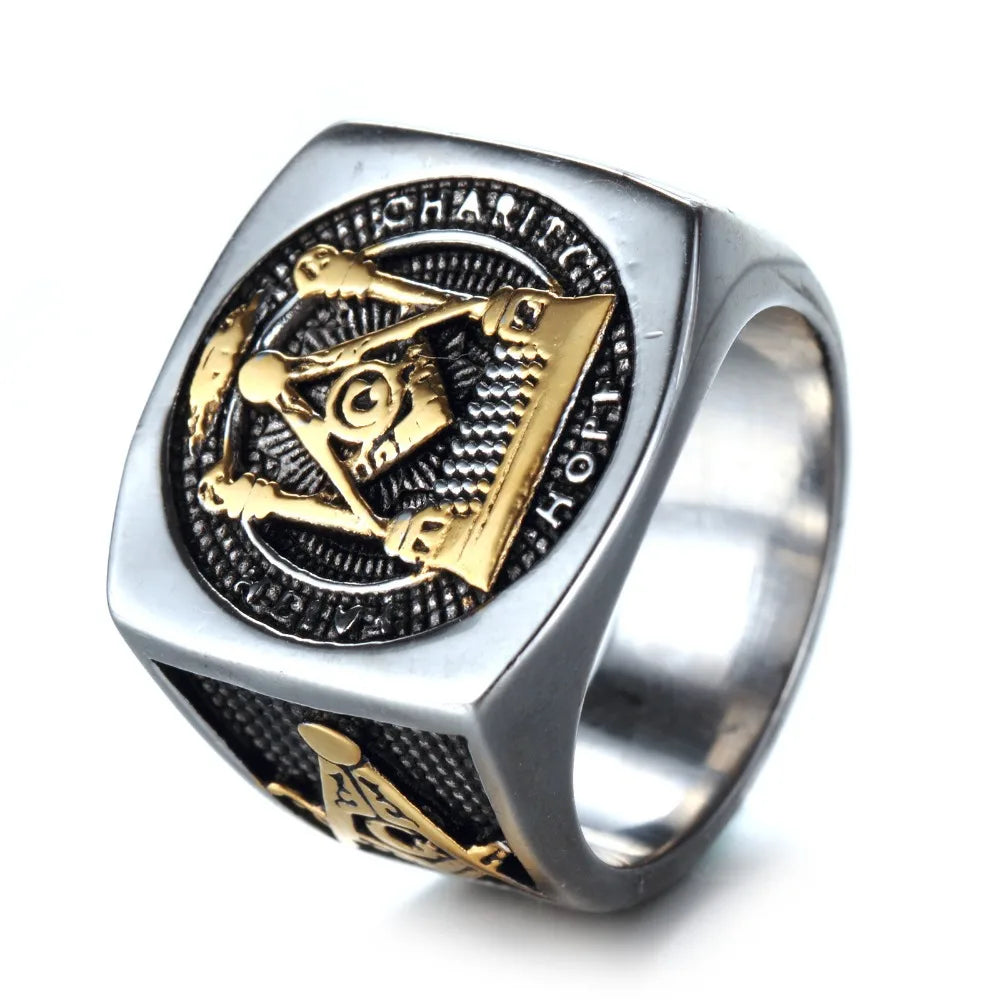 Men’s Masonic G Ring Vintage Titanium Steel