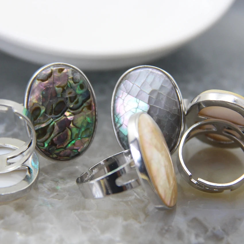Abalone Shell Adjustable Ring Round Geode Design