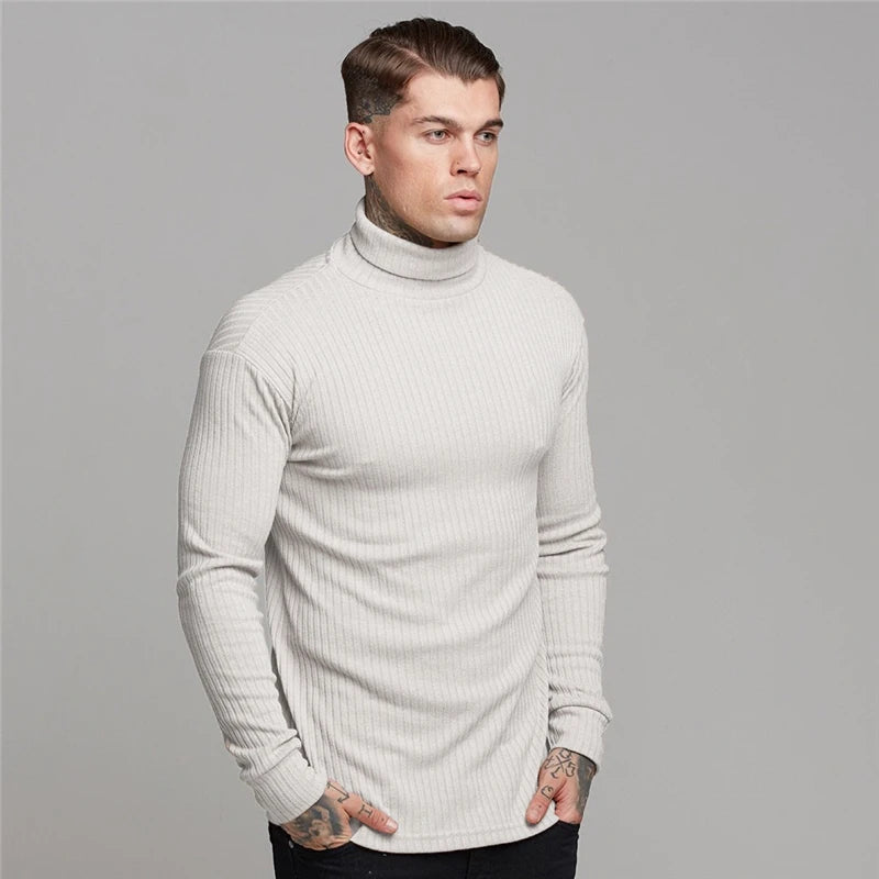 Turtleneck Sweater Men Slim Casual Knit