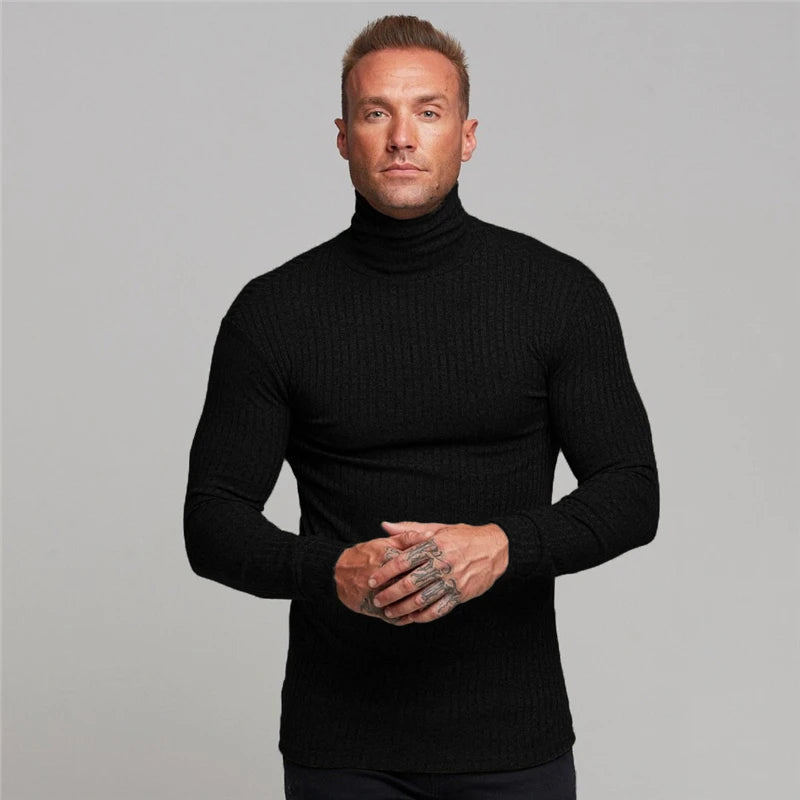 Turtleneck Sweater Men Slim Casual Knit