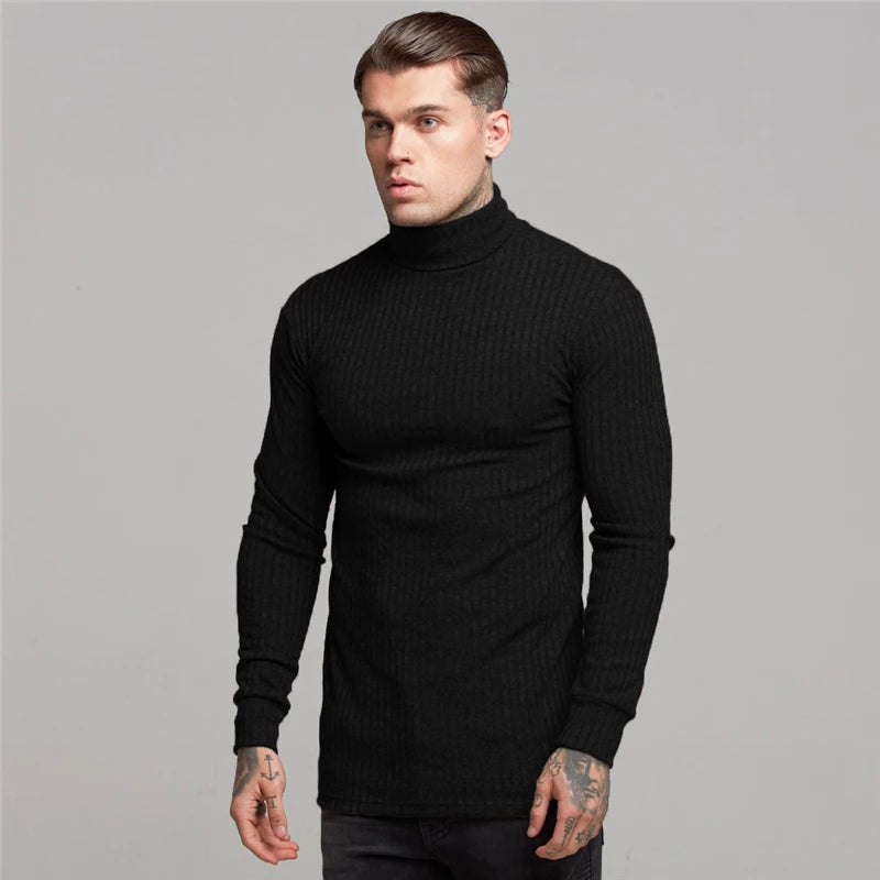 Turtleneck Sweater Men Slim Casual Knit