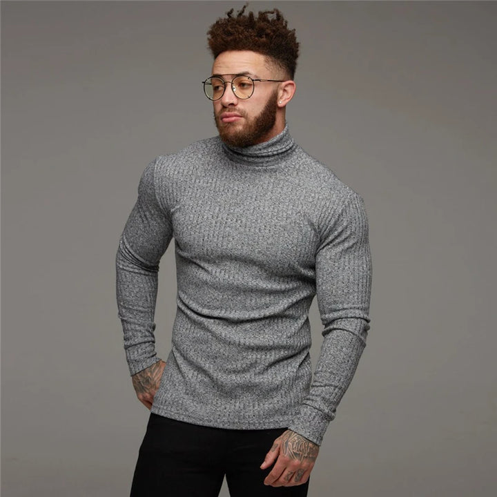 Turtleneck Sweater Men Slim Casual Knit