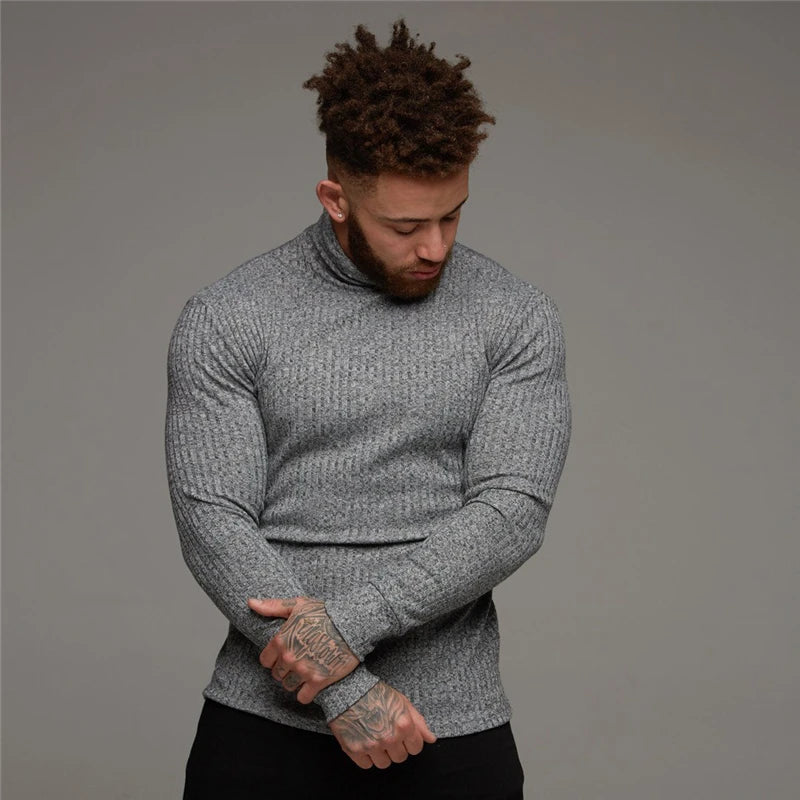 Turtleneck Sweater Men Slim Casual Knit