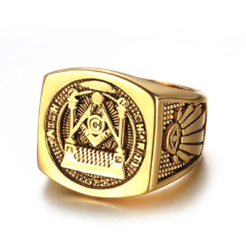 Men’s Masonic G Ring Vintage Titanium Steel