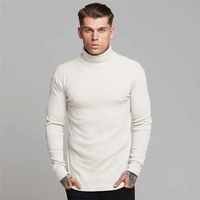 Turtleneck Sweater Men Slim Casual Knit