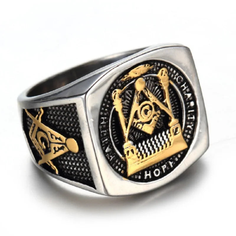 Men’s Masonic G Ring Vintage Titanium Steel