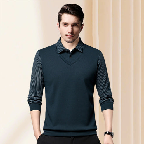 Striped Lapel Fake Two-Piece Shirt