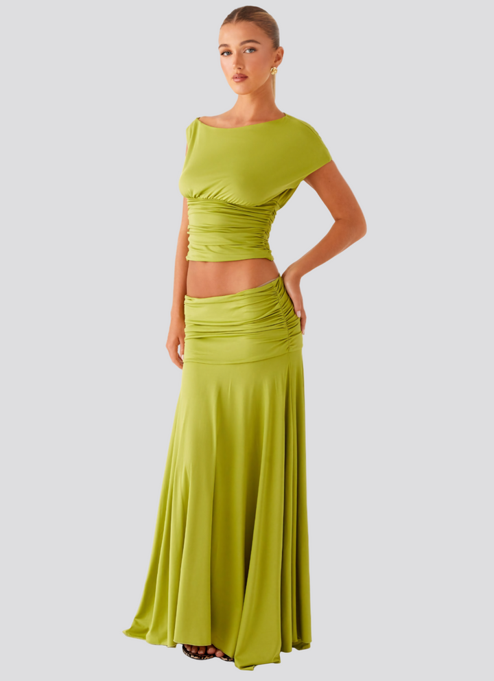 Seraphina – Ruched Satin Maxi Set