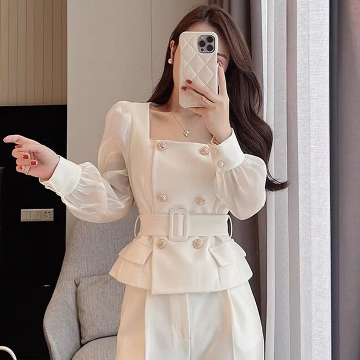 White Trouser Suit Blazer & Wide-Leg Pants