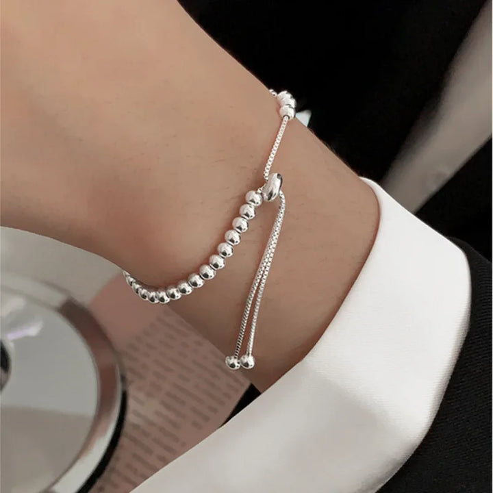 925 Silver Beaded Bracelet Adjustable Chain