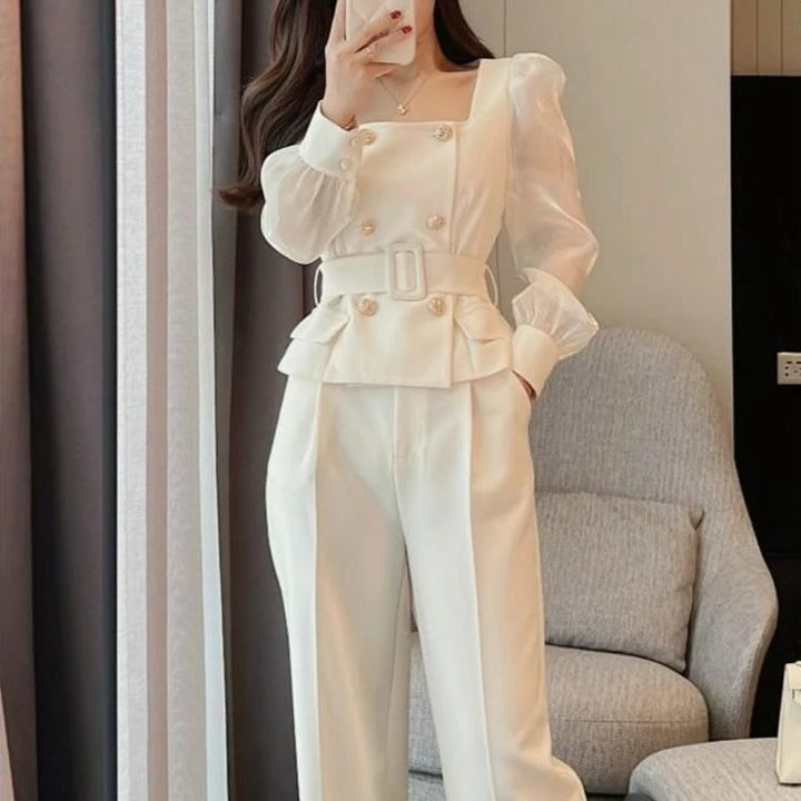White Trouser Suit Blazer & Wide-Leg Pants
