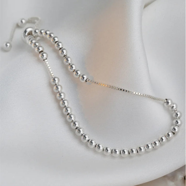 925 Silver Beaded Bracelet Adjustable Chain
