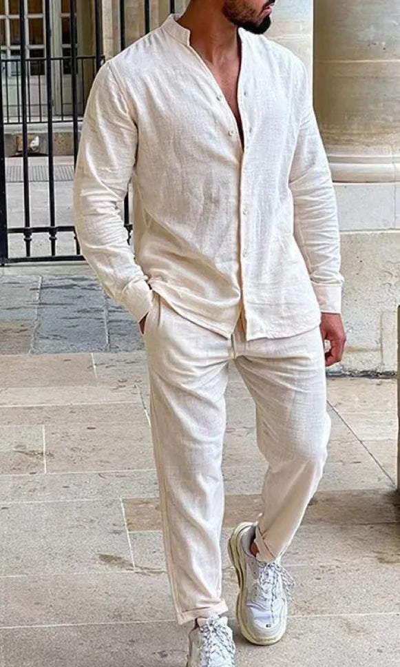 Linen-Style Shirt & Trousers Set for Men