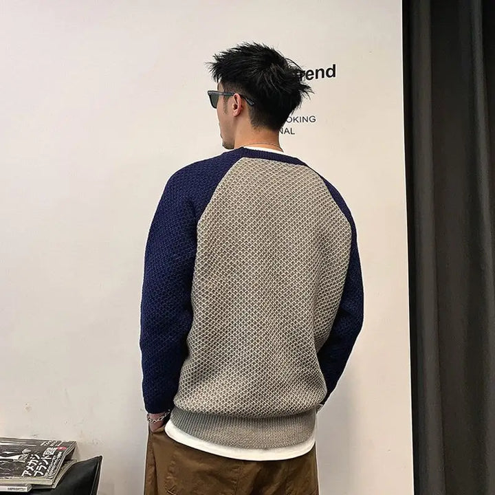 Contrast Knit Sweater for Men Crewneck