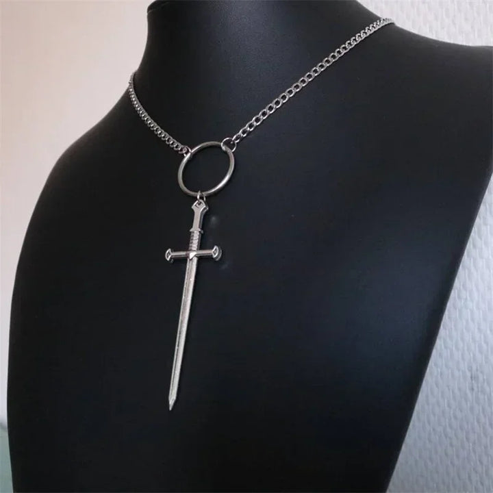 Gothic Sword Necklace Silver Wiccan Choker