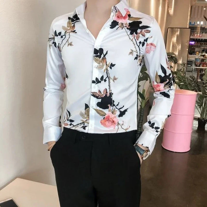 Floral White Casual Shirt Men’s Korean Top