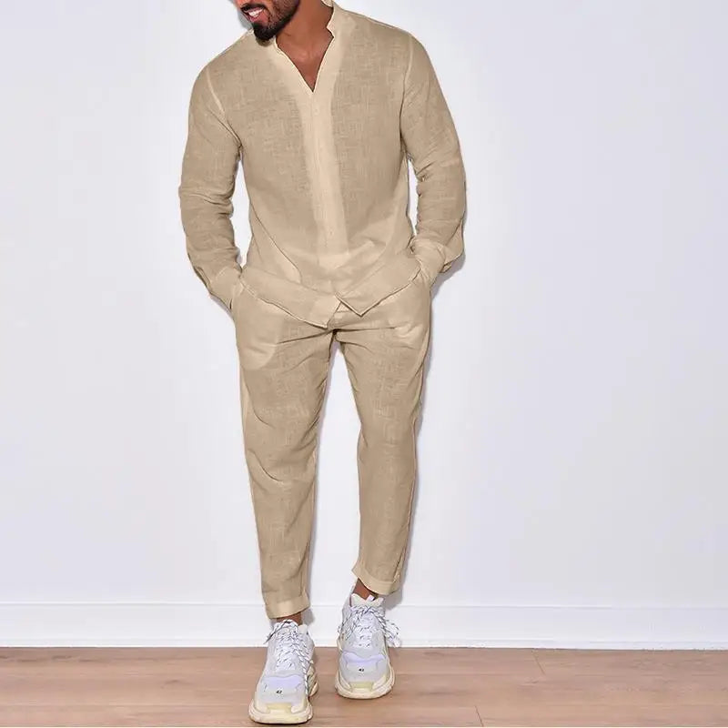 Linen-Style Shirt & Trousers Set for Men