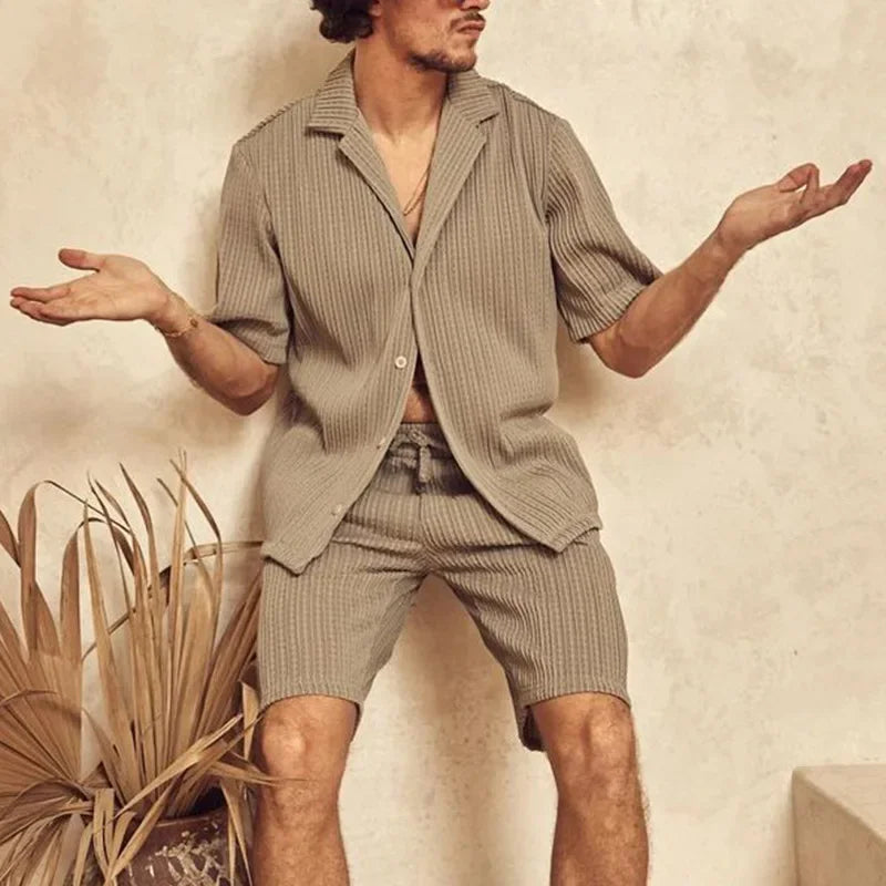 Men’s Striped Short-Sleeve Shirt & Shorts Set
