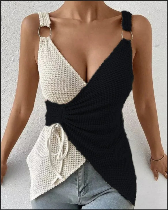 Women’s Sleeveless Knit Tank Trendy Patchwork