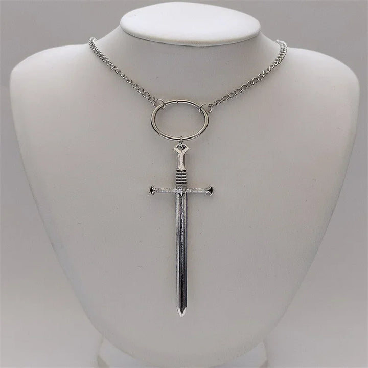 Gothic Sword Necklace Silver Wiccan Choker