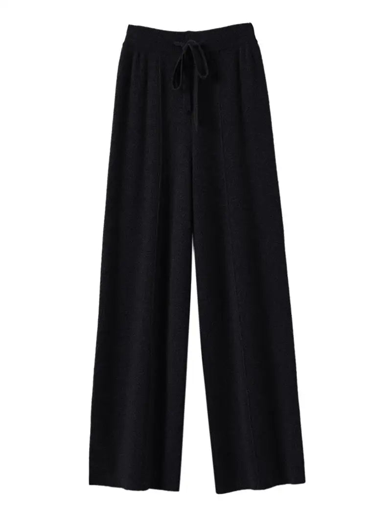 Wide-Leg Knit Pants Drawstring & Slim Fit