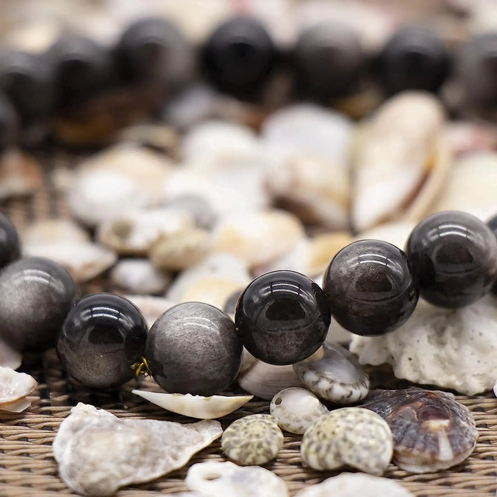 Healing Obsidian Bracelet Silver Gem Beads