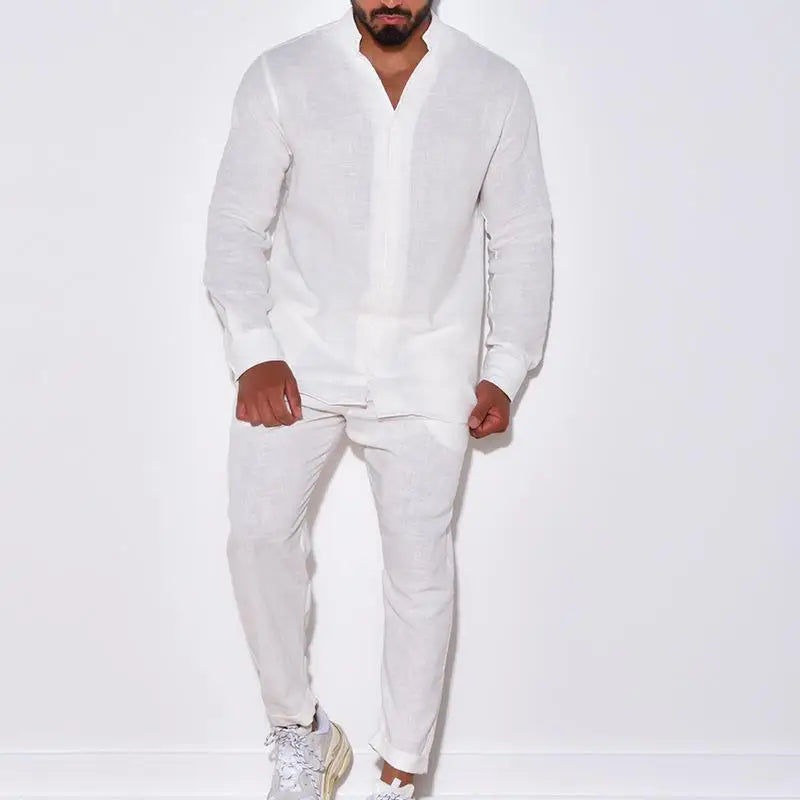 Linen-Style Shirt & Trousers Set for Men