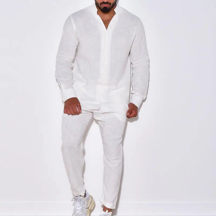 Linen-Style Shirt & Trousers Set for Men