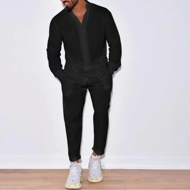 Linen-Style Shirt & Trousers Set for Men
