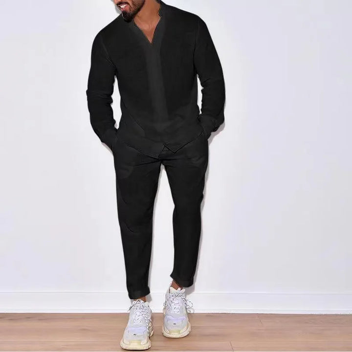 Linen-Style Shirt & Trousers Set for Men