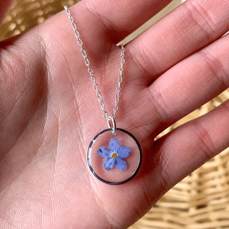 Forget-Me-Not Pendant Real Flower Resin Necklace