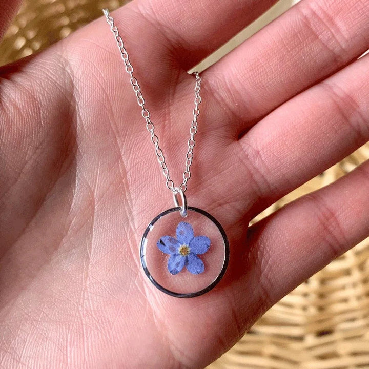 Forget-Me-Not Pendant Real Flower Resin Necklace