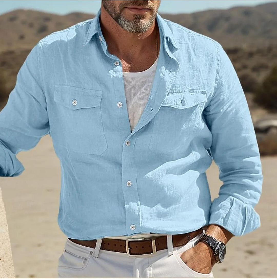 Men’s Casual Linen-Blend Button-up Shirt