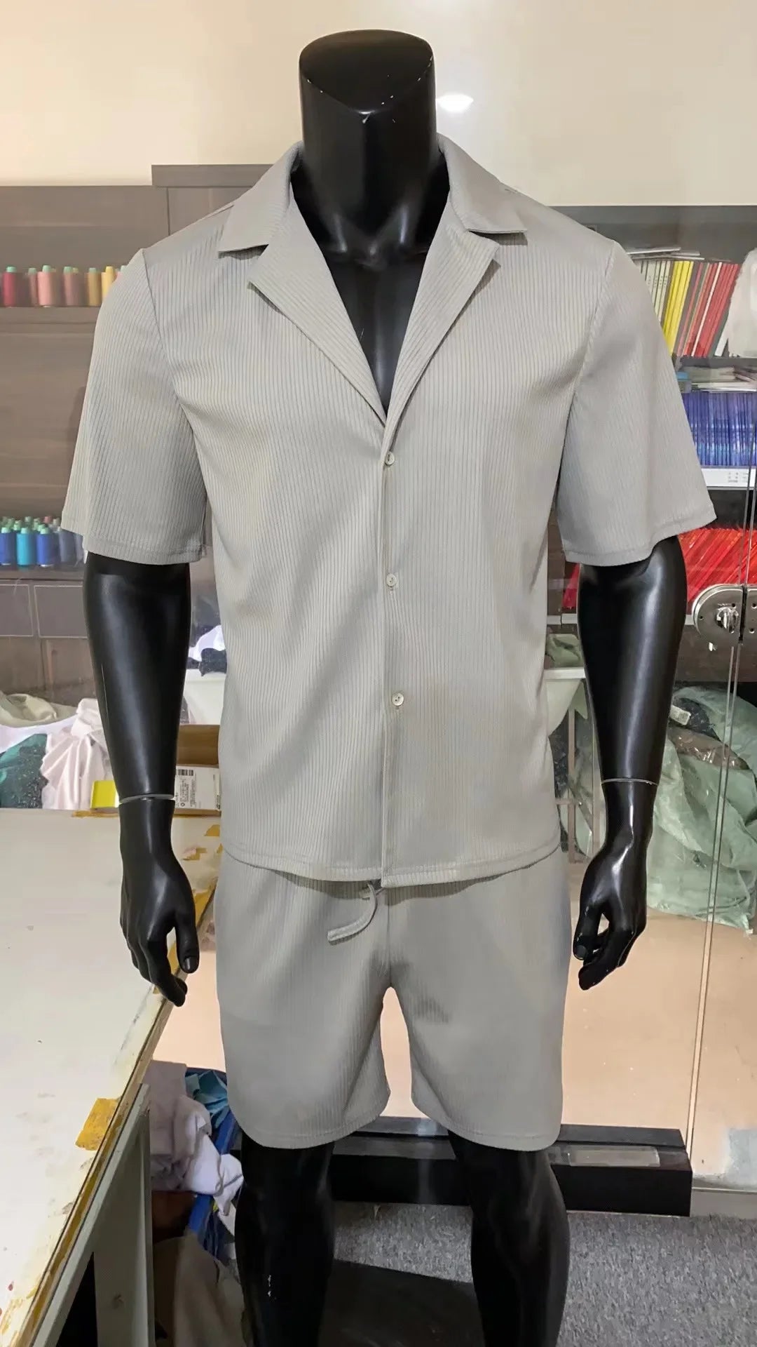 Men’s Striped Short-Sleeve Shirt & Shorts Set