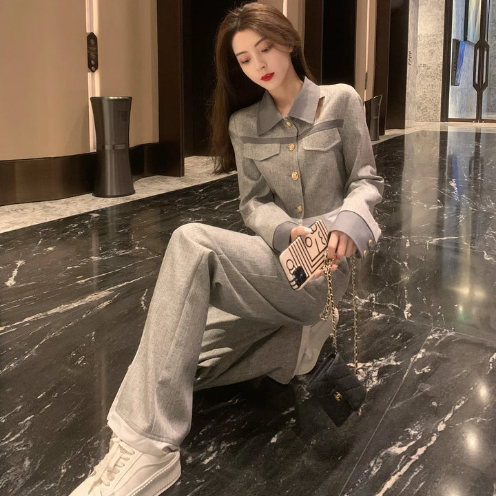 Korean Style Pant Set Women’s Wide-Leg Suit