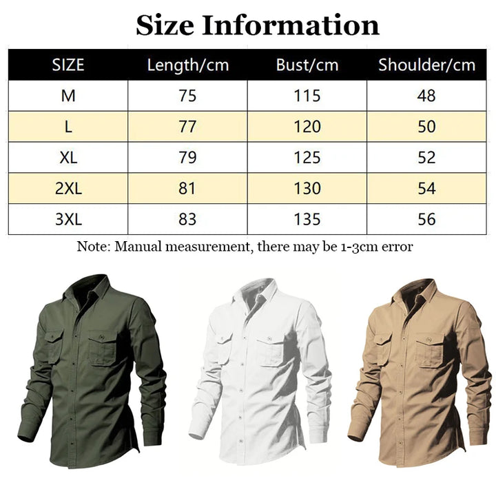 Men’s Solid Color Multi-Pocket Casual Shirt