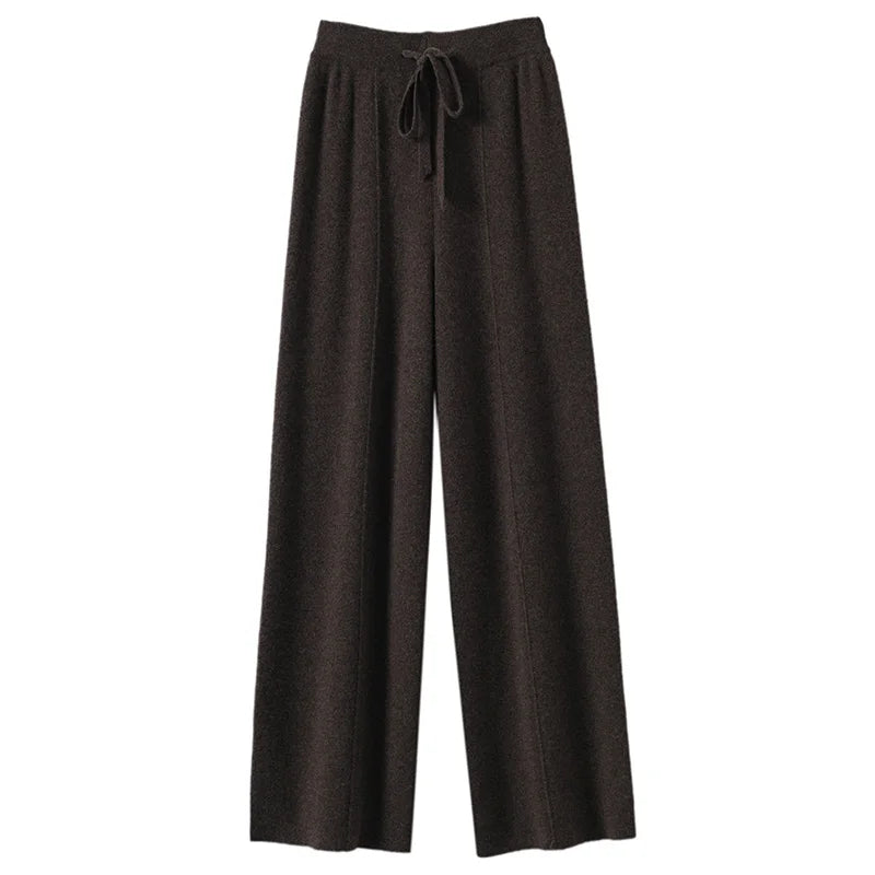 Wide-Leg Knit Pants Drawstring & Slim Fit
