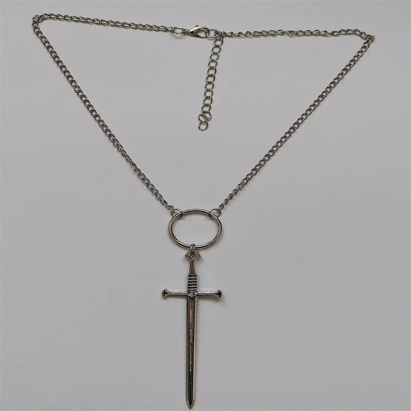 Gothic Sword Necklace Silver Wiccan Choker