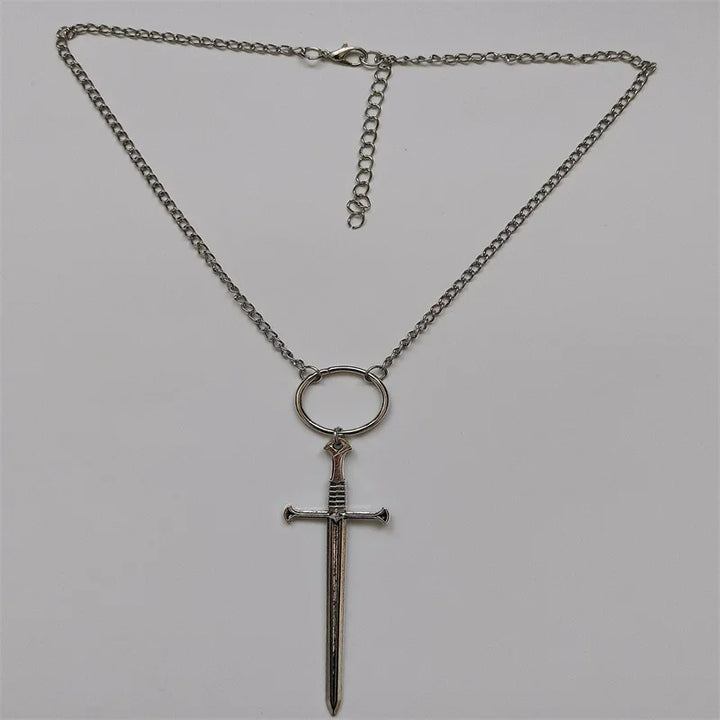 Gothic Sword Necklace Silver Wiccan Choker